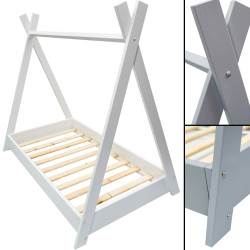 Lit maison 2 en 1 en bois naturel avec barreaux 160x80 cm